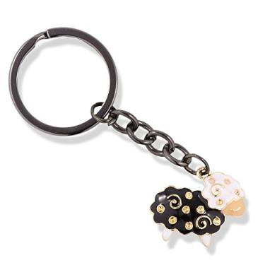 Imagem de Chaveiro EPJ de ovelha com cabeça branca, corpo preto e rosto bronzeado