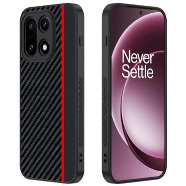 Imagem de Ftonglogy Capa para OnePlus 15 5G: Capa protetora para celular leve antiimpressão digital à prova de choque de couro PU com design clássico de fibra de carbono 1+ 15 (vermelho)