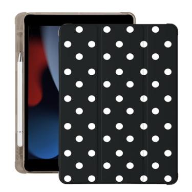 Imagem de BlHMCASE Linda capa de bolinhas brancas para iPad 5ª/6ª geração com suporte para lápis, hibernar/despertar automático, capa traseira de TPU macio de couro preto para iPad de 9,7 polegadas