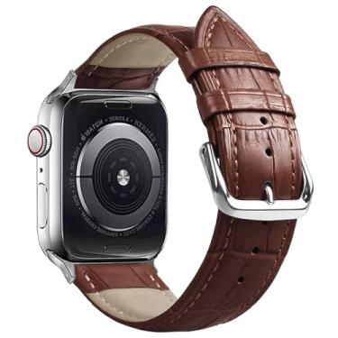 Imagem de SZYXMY Pulseiras de substituição de couro genuíno jacaré de 49 mm, 46 mm, 45 mm, 44 mm, 42 mm, 41 mm, 40 mm e 38 mm para Apple Watch Series 10/9/8/7/6/5/4/3 Ultra 2 SE, bicolor, para homens e mulheres