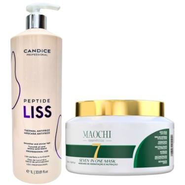 Imagem de Kit Escova Progressiva Alisamento Profissional Ativo PeptideLiss P2 1L+Mascara Cronograma Completo Antifrizz 500g 7em1