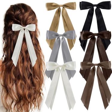 Imagem de hisial 6 peças de grampos de cabelo para cabelo com fita de cetim sedosa, presilhas de jacaré, suportes de rabo de cavalo francês, acessórios fofos para mulheres e meninas (preto/bege/cinza/cáqui/café