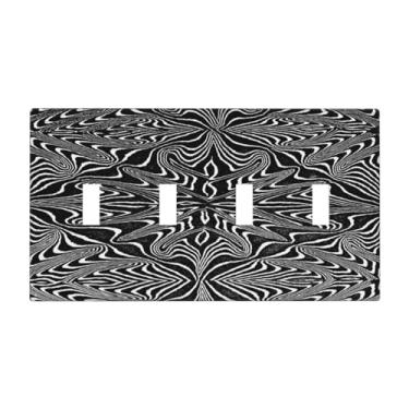 Imagem de Nadoabtm Placa de cobertura para interruptor de luz, preto e branco, damasco, redemoinho, estrela, 4 gangues, quadriciclo, interruptor, decorativo, placa, tomada elétrica, capa para casa de fazenda