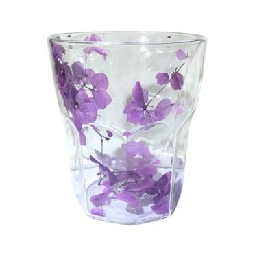 Imagem de Copo de Vidro Floral 250ml Borossilicato – Rosa ou Roxo | Elegante, Resistente e Ideal para Bebidas Quentes e Geladas (Roxo)