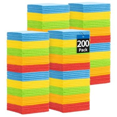Imagem de HOMERHYME Pano de limpeza de microfibra, pacote com 200 panos de limpeza toalha de microfibra absorventes a granel panos de lavagem sem fiapos, toalhas multiuso para carros, lojas, automóveis, garagem