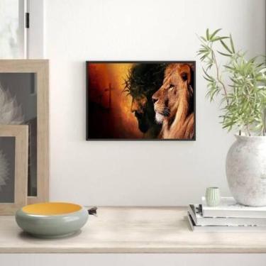 Imagem de Quadro Decorativo Leão De Judá Com Cristo 45X34Cm - Quadros On-Line