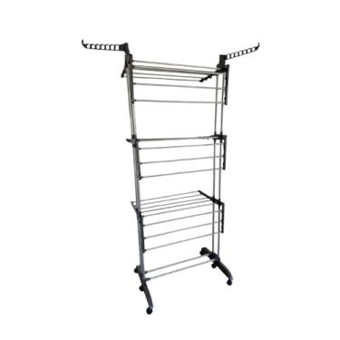 Imagem de Multi Varal de Chão Preto, 3 Andares, ABS e Aço, Dobrável com Rodízios, 170x70x65cm, Suporta 48kg, 6 Prateleiras Reguláveis