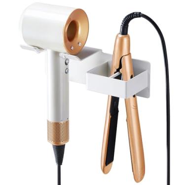Imagem de Suporte de secador de cabelo montado na parede, suporte de alisador de cabelo, metal, secador de cabelo adesivo e suporte de alisador de cabelo, organizador de ferramentas de cabelo para banheiro e