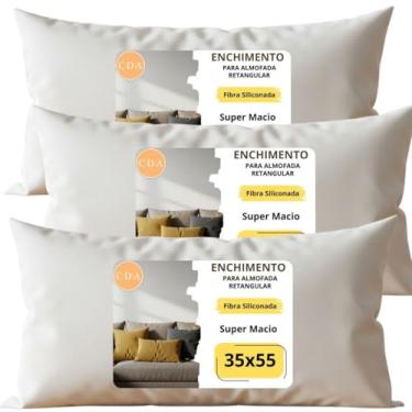 Imagem de Kit 3 Refil Enchimento para Almofada Quadrada 35X55CM cm Fibra Siliconada 280g Antiácaro Antialérgico Lavável
