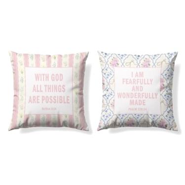 Imagem de GTYNU Capa de almofada cristã coquete rosa 45,7 x 45,7 cm, presentes cristãos para mulheres e meninas, versículo bíblico rosa inspirador afirmações presentes