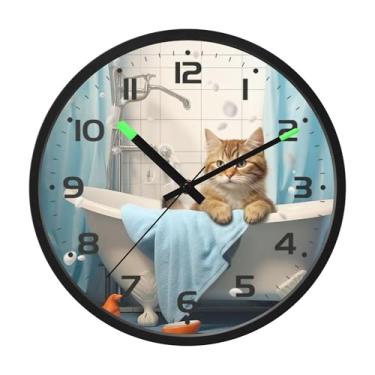 Imagem de SEHANY Relógio de parede de gato fofo, silencioso, sem tique-taque, operado por bateria, controle de som, luz noturna, relógios de parede para sala de estar, cozinha, quarto, escritório, decoração de