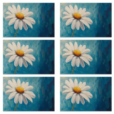 Imagem de Conjunto de 6 jogos americanos de mesa, tecido de linho impermeável, suporte antiderrapante e fácil de limpar, protetores de mesa de jantar elegantes para família e convidados (margarida vintage)