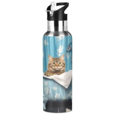 Imagem de Blueangle Garrafa de água de aço inoxidável para gatos de 947 ml - Garrafa esportiva de metal isolada à prova de vazamento para academia, acampamento, fitness ao ar livre e viagens (505)
