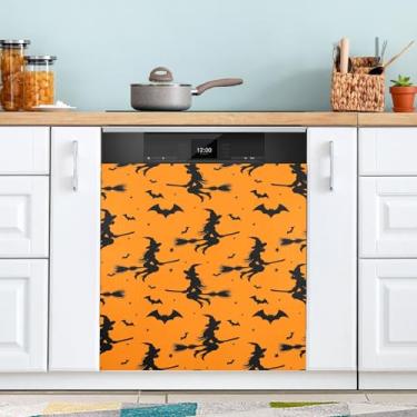 Imagem de ATTX Capa magnética para lava-louças Halloween Witches, 58,4 cm C x 66 cm A, decoração da capa da máquina de lavar louça, decalques de armário doméstico e eletrodomésticos adesivos #319