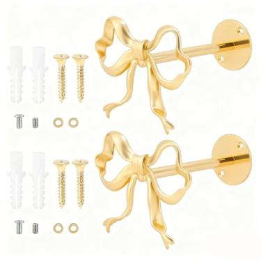 Imagem de Gugxiom 2 Pacotes de Suportes de Cortina de Dourado, Tirantes de Cortina de Metal, Suportes de de Montado na Parede para Quarto Sala de Estar Escritório Casa