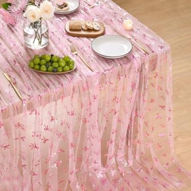 Imagem de Horaldaily Toalha de mesa retangular de gaze em ouro rosa 152 x 213 cm, capa de mesa de malha fina com glitter metálico rosa, gaze de tule transparente para festa de casamento e chá de bebê