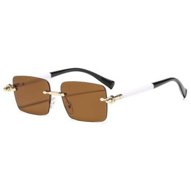 Imagem de Óculos de Sol UV400 - Sem Armação com Degradê e Contraste de Cores em Metal para Homens e Mulheres, Ideais para Esportes ao Ar Livre, Corrida e Ciclismo, Cor Chá Dourado