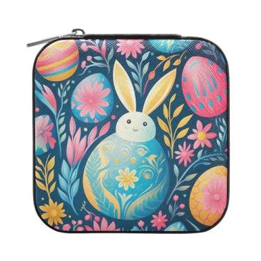 Imagem de Wassud Caixa de joias pequena para viagem de coelho abstrato, mini organizador portátil de couro PU, brincos quadrados de armazenamento, anéis, pulseiras, joias para mulheres, meninas, senhoras, noiva