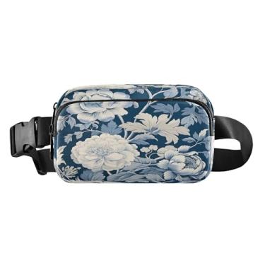 Imagem de CEBUGI Pochetes de caminhada para homens e mulheres, azul e branco, floral, moderno, resistente à água, com cinto ajustável para treino, viagem, corrida
