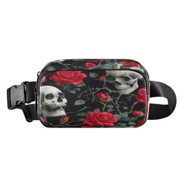 Imagem de CEBUGI Pochetes de caminhada para homens, mulheres, caveiras e rosas modernas resistentes à água com cinto ajustável para treino, viagem, corrida