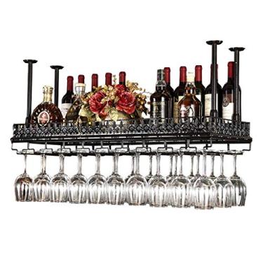 Imagem de Prateleiras de vinho montadas na parede para bar | Prateleira de armazenamento de decoração de teto para decoração de teto | Rack de metal de ferro para copos de vinho