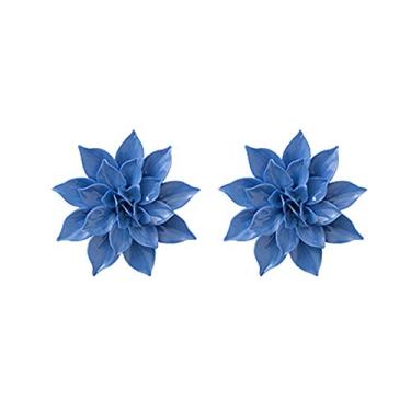 Imagem de Insiswiner Flores de cerâmica feitas à mão, escultura para pendurar em casa, decoração de parede 3D, decoração para sala de estar, quarto, peônia azul, 7 cm, conjunto de 2