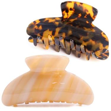 Imagem de Grampos de cabelo com garra grande para mulheres, grampos de mandíbula, grampos de cabelo grandes, acetato, pacote com 2, tartaruga/bege