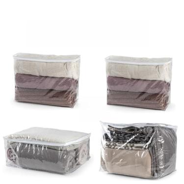 Imagem de Kit Com 4 Organizadores Saco Embalagem P-M-G Com Zíper PVC Transparente(Kit 4 Misto - 2P - 1M - 1G)