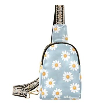 Imagem de CEBUGI White Daisies pequena bolsa tiracolo feminina de couro, pochete transversal para trilhas, viagens ao ar livre