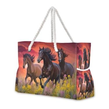 Imagem de Wassud Bolsa de praia feminina para cavaleiros ao pôr do sol, bolsa de praia, impermeável, à prova de areia, bolsa de viagem com zíper e bolso para piscina, academia, acampamento