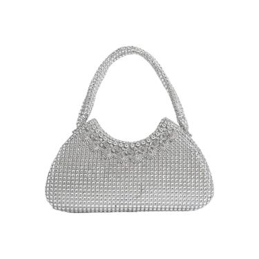 Imagem de SweatyRocks Bolsas femininas para noite com alça superior brilhante com strass, Prata, one_size