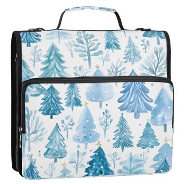 Imagem de CEBUGI Fichário de 3 anéis com zíper com alça de ombro, pasta de arquivo expansível de 3,8 cm, anéis D, para escola, escritório, linda árvore de Natal