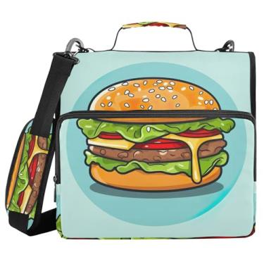 Imagem de xigua Pasta com zíper de hambúrguer com alça de ombro e alça para transporte fácil, fichário de 3 anéis de 3 cm para escola, painel de expansão e arquivo expansível