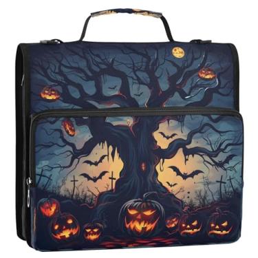 Imagem de CEBUGI Fichário de 3 anéis com zíper com alça de ombro, pasta de arquivo expansível de 3,8 cm, anéis D, para escola, escritório, Halloween, padrão