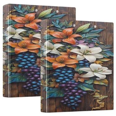 Imagem de xigua 3 fichários redondos com flores de lírio e uva comporta 200 folhas, à prova d'água, tamanho 3, fichários com bolsos internos transparentes de PVC e clipe de metal antiderrapante, pacote com 2