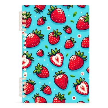 Imagem de Burbuja Caderno fofo de morango, papel pautado universitário A5 com 60 folhas, fichário para escritório, 1 pacote