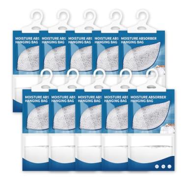 Imagem de Absorvente de umidade suspenso de alta pureza, pacote com 10 com carvão ativado, elimina odores de mofo durante verões úmidos, ideal para gavetas e guarda-roupas, 15% maior absorção de umidade. (azul