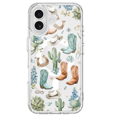 Imagem de BlHMCASE Capa para iPhone 16 Pro Max, compatível com MagSafe, capa protetora magnética de botas de chapéu de vaqueira ocidental, transparente, macia, fina, à prova de choque, para mulheres e meninas