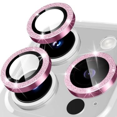 Imagem de Protetor de lente de câmera para iPhone 14 Pro Max, anel de metal de liga de alumínio individual com glitter, protetor de tela de vidro temperado 9H, protetor de tela de luxo HD antiarranhões
