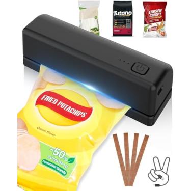 Imagem de Mini seladora portátil, seladora térmica portátil com 5 tiras de calor, economia de alimentos alimentada por USB para salgadinhos e salgadinhos, preta