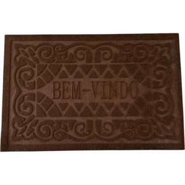 Imagem de Tapete Capacho Bem-Vindo Porta Entrada Casa Apartamento Escritório Antiderrapante Emborrachado (Marrom)