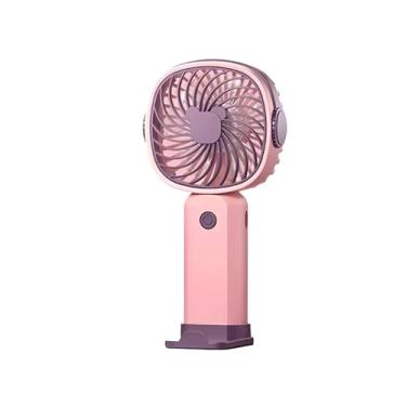 Imagem de Ventilador de Mão Portátil Recarregável 2 em 1, Rosa, 3 Velocidades, 5W, com Base de Apoio, Bateria 400mAh, 17cm