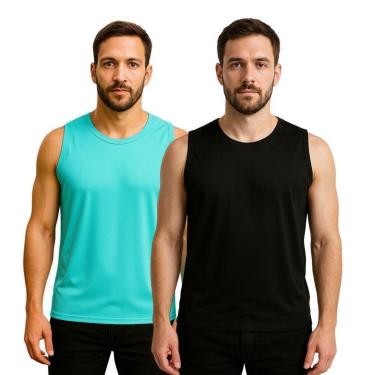 Imagem de Kit 2 Camisetas Regata Masculina Lisa Dry Academia Fit-Masculino