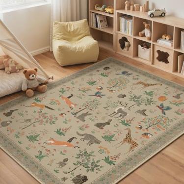 Imagem de BESBLEE Tapete de animais da floresta 12 x 18 cm, lavável, macio, antiderrapante, tapete grande inspirado na natureza para sala de estar, sala de jogos infantil, berçário, escritório