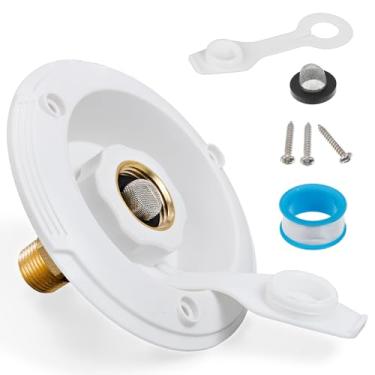 Imagem de BlueStars Entrada de enchimento de água RV – Montagem embutida, válvula de latão, flange branca – com parafusos e fita de teflon