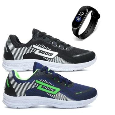 Imagem de Kit Tenis Masculino Esportivo Leve Confortável Academia Corrida + Relógio Digital (PTO-AZL, BR, Adulto, Numérico, 39)