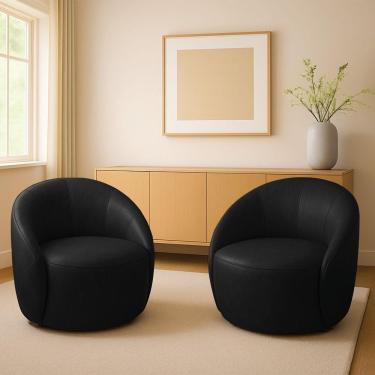 Imagem de Poltrona Decorativa Orgânica Giratória Kit 2 Lua Sintético Pu D03 - D'rossi Preto