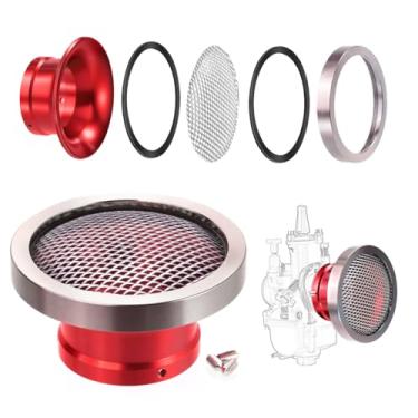 Imagem de Filtro de ar do carburador limpa pilha de velocidade de 50 mm com malha de rosca removível, adequado para ciclomotor, poço, bicicleta suja, quadriciclo (vermelho, 50 mm-H40)