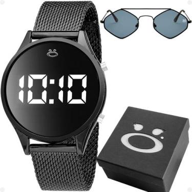 Imagem de Kit Feminino Relógio Digital Preto Aço Inox Óculos de Sol Feminino Pro