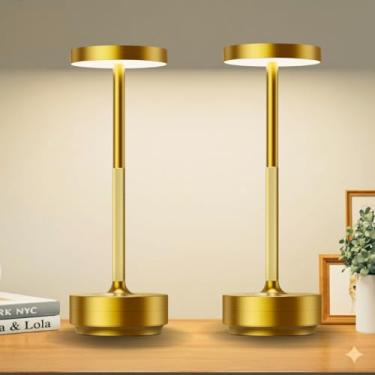 Imagem de Pacote com 2 Candeeiros de mesa sem fio recarregáveis – à prova d'água, iluminação sensível ao toque, luz de mesa de LED portátil para uso ao ar livre, pátio, restaurante, pacote com 2 unidades